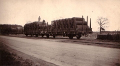 Goederenwagons met bouwmaterialen -opgerolde staalmatten t.b.v. betonbouw- op de losplaats aan de Hoofdweg (bij nr 26) in Nijensleek