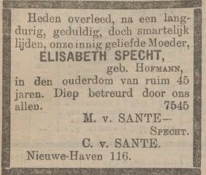 Overlijden Elisabeth Specht, 1903