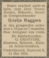 Overlijden Grietje Raggers