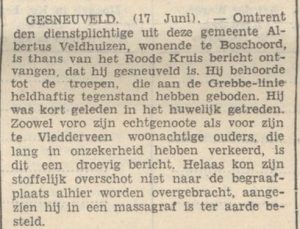 Overlijden Albertus Veldhuizen