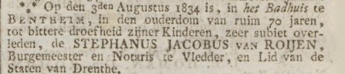 Overlijden S.J. van Roijen