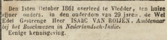 Overlijden Isaac van Roijen
