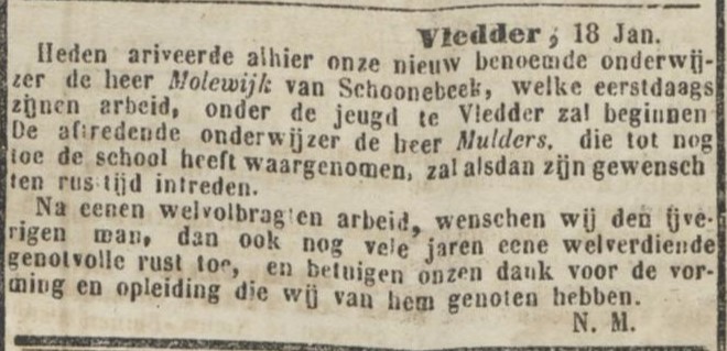Molewijk neemt het onderwijzersstokje over van Mulders